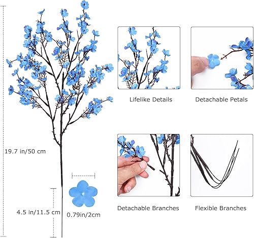 Miniatura 5 de Dolicer 16 flores artificiales de aliento de bebé, flores de seda sintética de 19.7 pulgadas, ramos de gypsophila falsos de tacto real para el