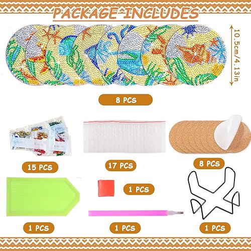 Miniatura 2 de Praise V Do Juego de posavasos de pintura de diamantes 8 unidades playa mar océano diamante pintura artística con base de corcho posavasos de arte