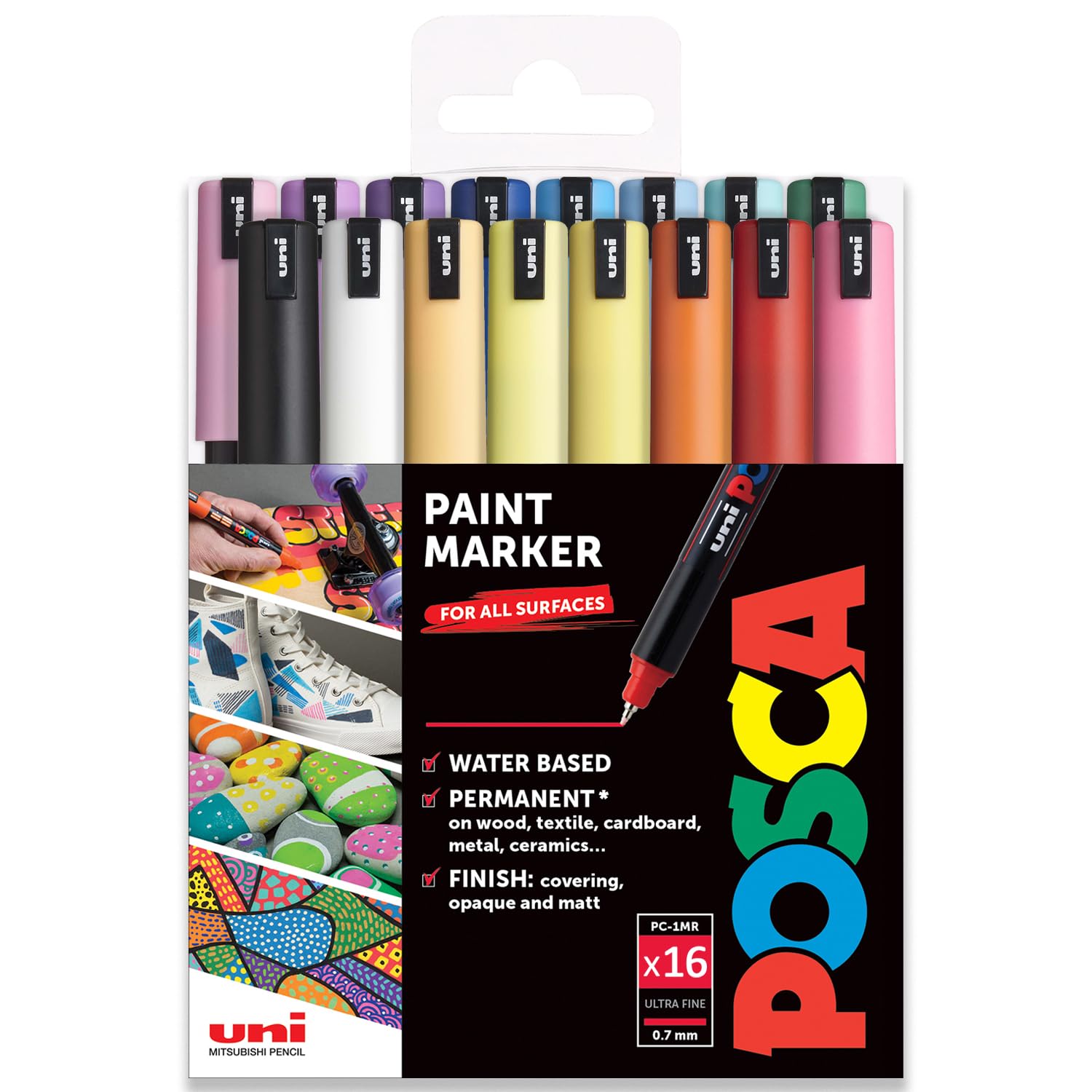 Posca - PC-1MR - Marcadores de pintura artística - Juego de 16 - En cartera de plástico - Juego de iniciación