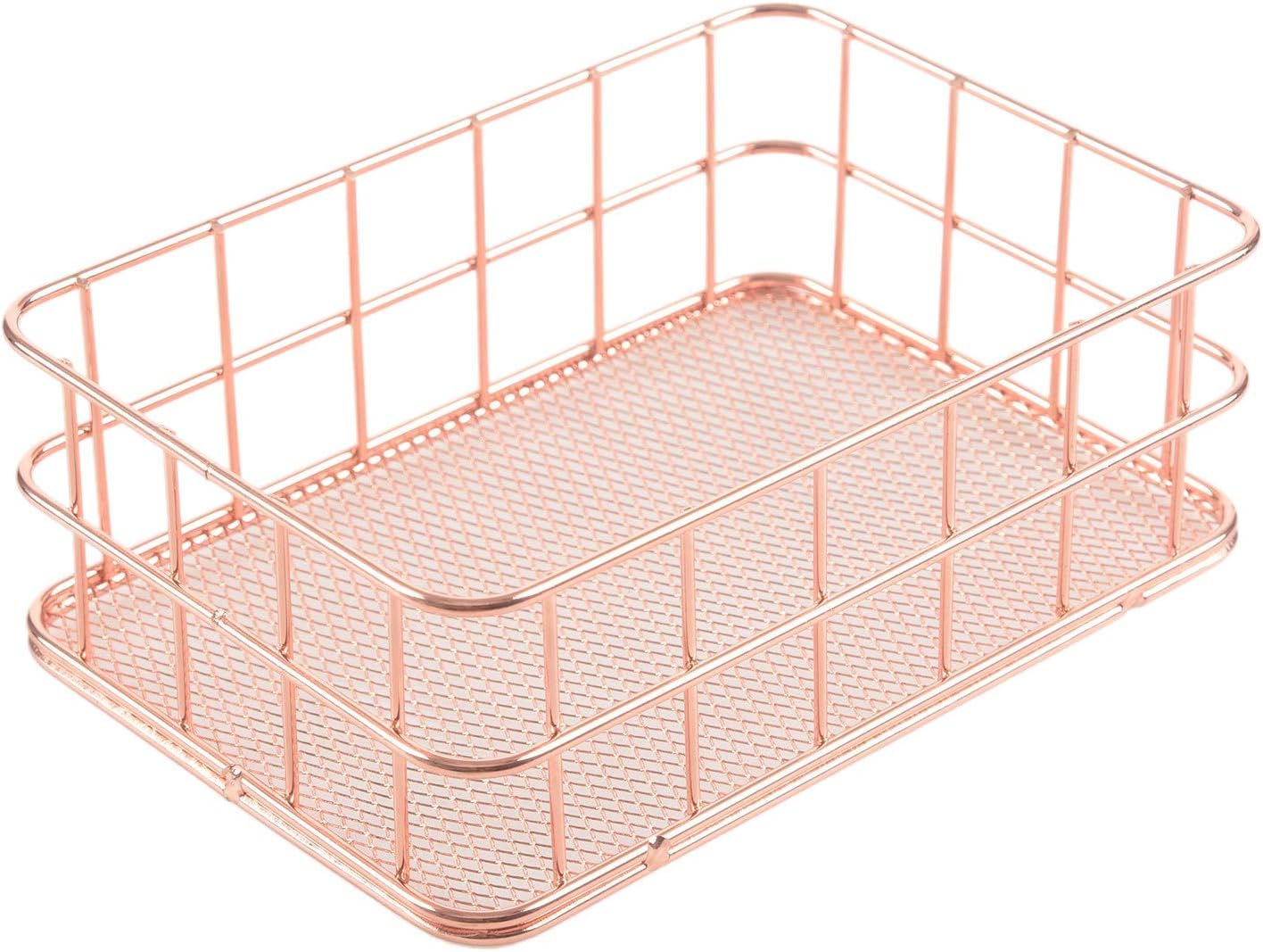 Xigeapg Storage Basket metal Wire Bathroom Shelves Makeup Organiser Rose Gold Brush Pen Holder Wire Mesh Bathroom Toiletries Storage Basket