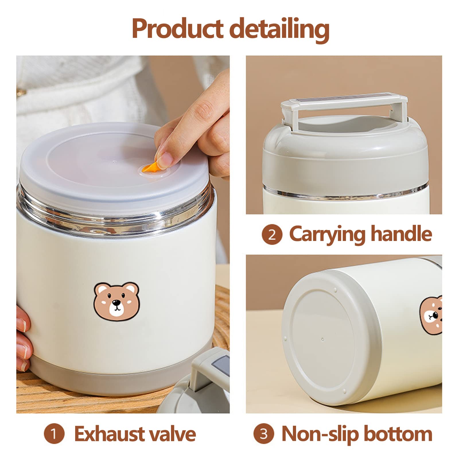 LANMOU Thermobehälter für Essen, Edelstahl Warmhaltebehälter Auslaufsicher Edelstahl Essensbehälter, Edelstahl Suppenbehälter mit Faltbarem Löffel (1.3L)