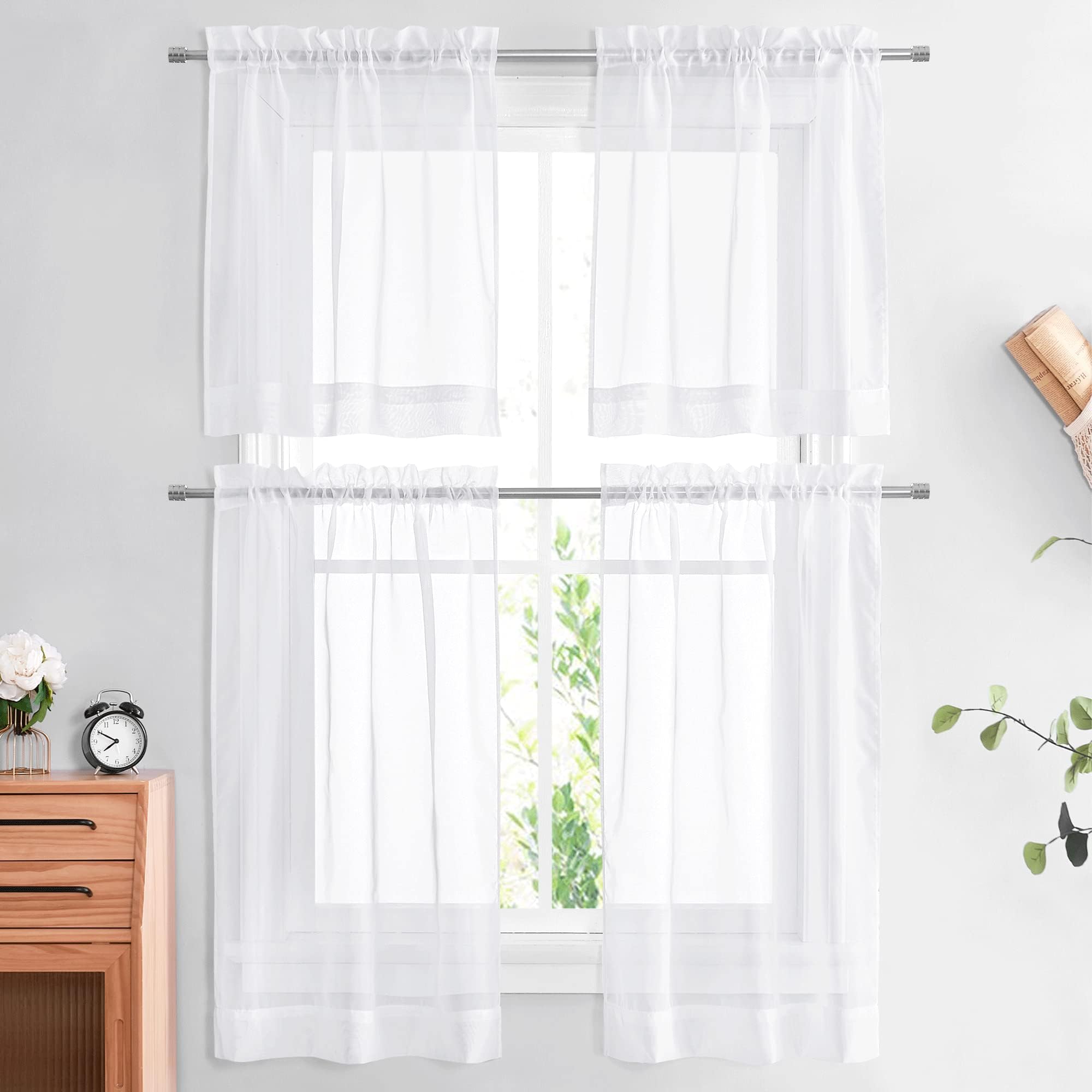 PONY DANCE Voile Curtains 30 Inch Drop White Caravan Sheer Net for Motorhome Campervan Privacy Elegant Slot Top Home Windor Decor Voile Curtains - Image 3