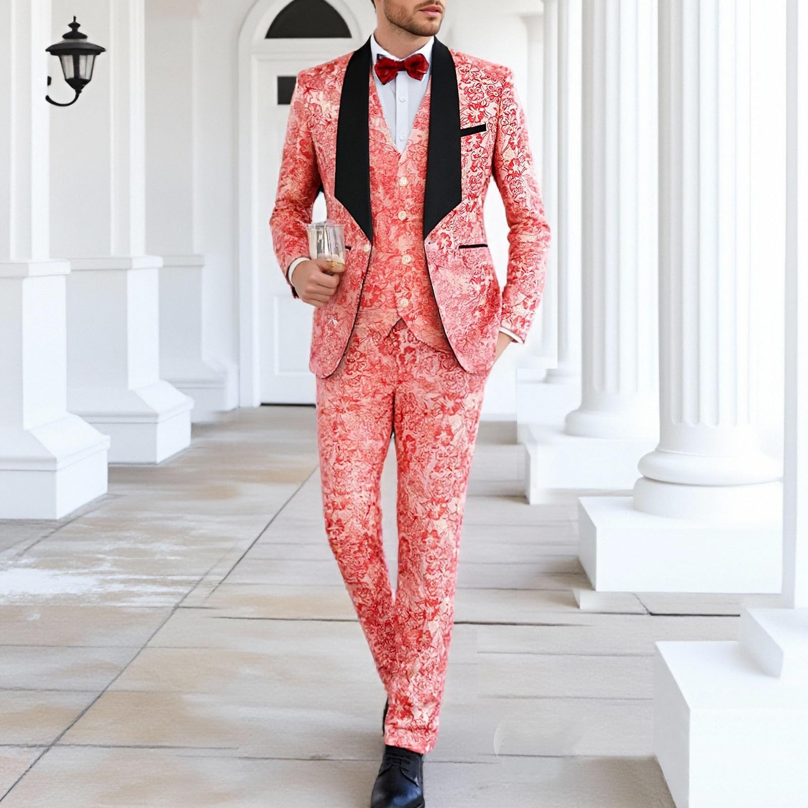 Costume 3 pièces pour homme - Motif cachemire - Jacquard - Smoking - Pour mariage, marié, blazer, pantalon et gilet