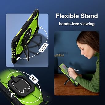 Case for Redmi Pad Pro 12.1/Xiaomi Poco Pad 12.1 Case with Pen Holder Portable Hybrid Shock-Proof Cover with 360 Rotatable Ring, Kickstand,Shoulder Strap. (Black+Green)