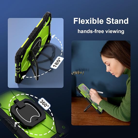 Case for Redmi Pad Pro 12.1/Xiaomi Poco Pad 12.1 Case with Pen Holder Portable Hybrid Shock-Proof Cover with 360 Rotatable Ring, Kickstand,Shoulder Strap. (Black+Green)