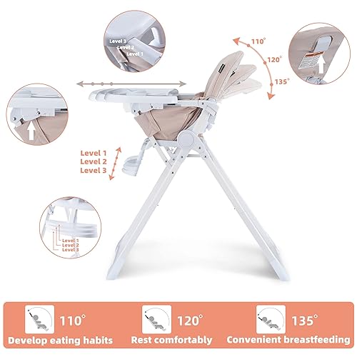 Miniatura 3 de Pamo Babe Silla alta para niños pequeños Silla de altura ajustable Silla de alimentación para bebés (negro)