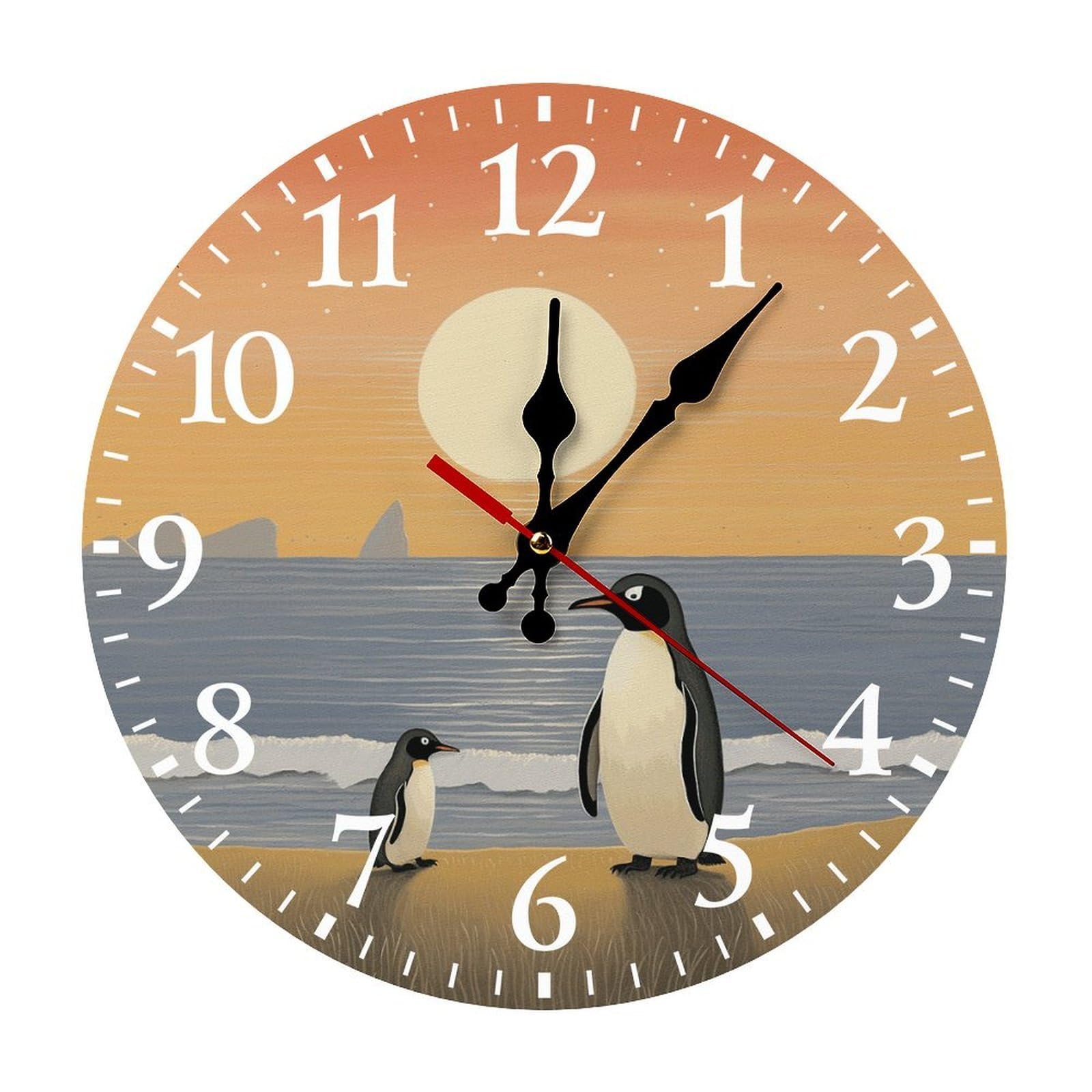 NTVOWPZO 10 Inch Wall Clock Two Penguins Pictures Battery Operated Wall Clocks Silent Non-Ticking Round Wall Clock for Living Room Kitchen Home Office Wall Decorative Clock