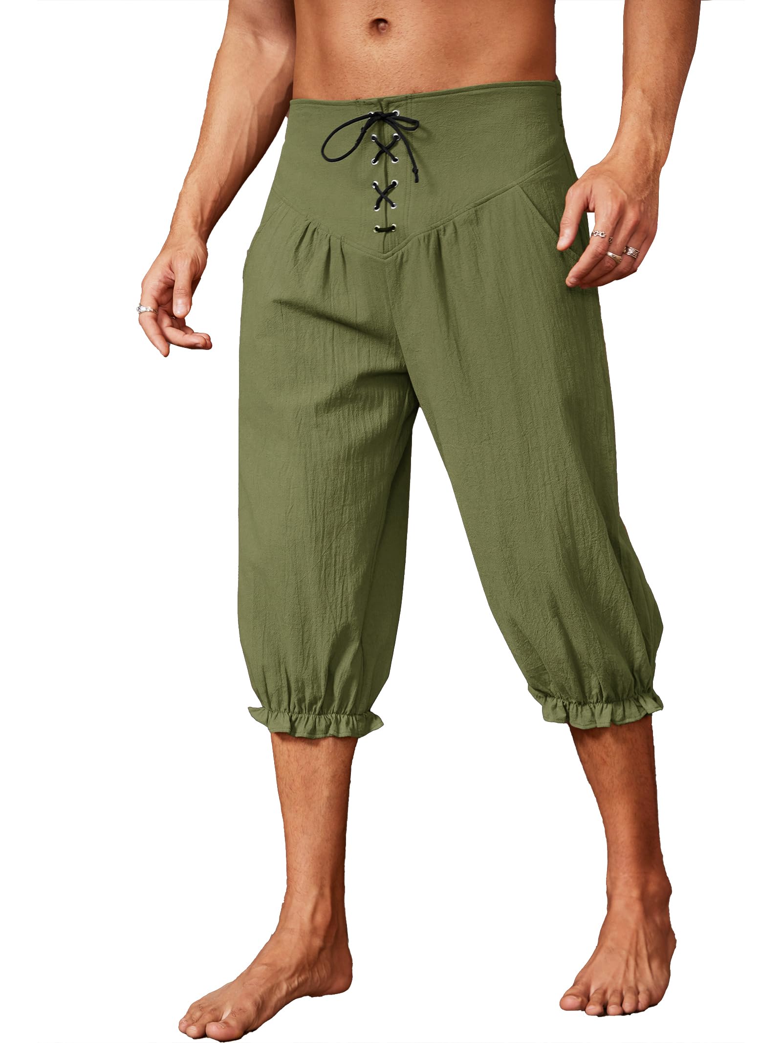 Runcati Piratenbroek voor heren, middeleeuwse broek, cosplay kostuum, veterbroek, renaissance, Viking, steampunk, vrijetijdsbroek, grijs, 3XL