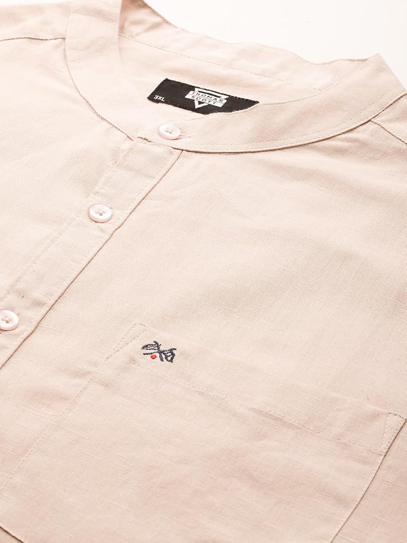 Thomas Scott Men's Solid Cotton Linen Casual Shirt | Full Sleeve