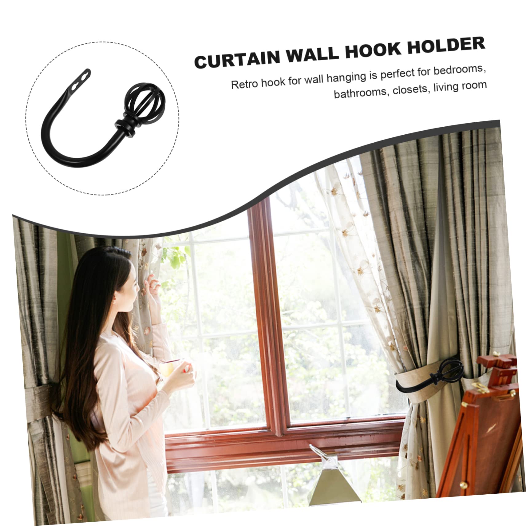 ESSMOKO Embrasse Rideau Attache Rideau Crochet Mural En Fer Forgé En Forme De U Pour Rideau De Douche Décoration De Fenêtre Accessoire - Argent