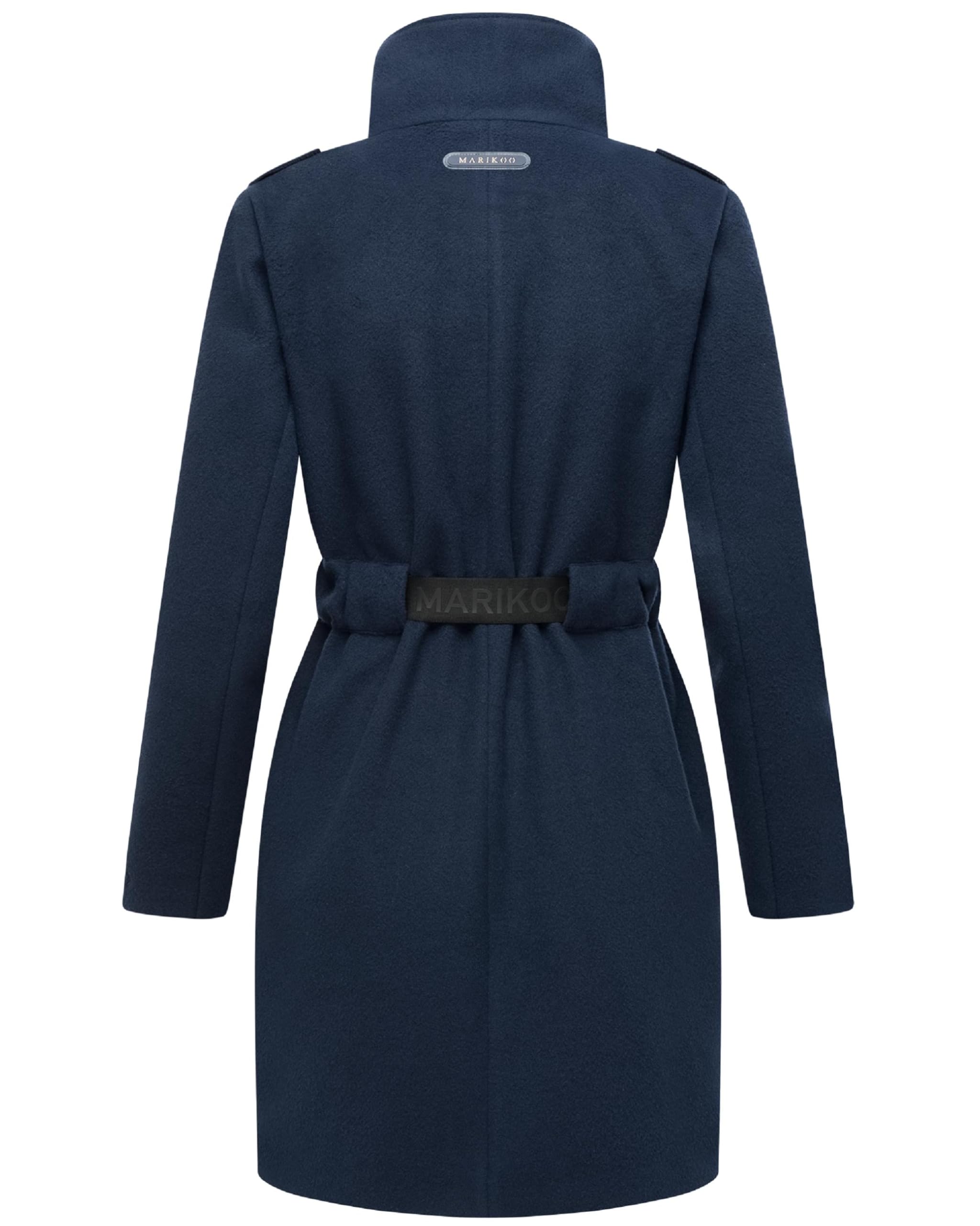 MARIKOO Damen lange Übergangsjacke Kurzmantel in Woll-Optik mit Taillengürtel Tanokoo 16 XS-XXL