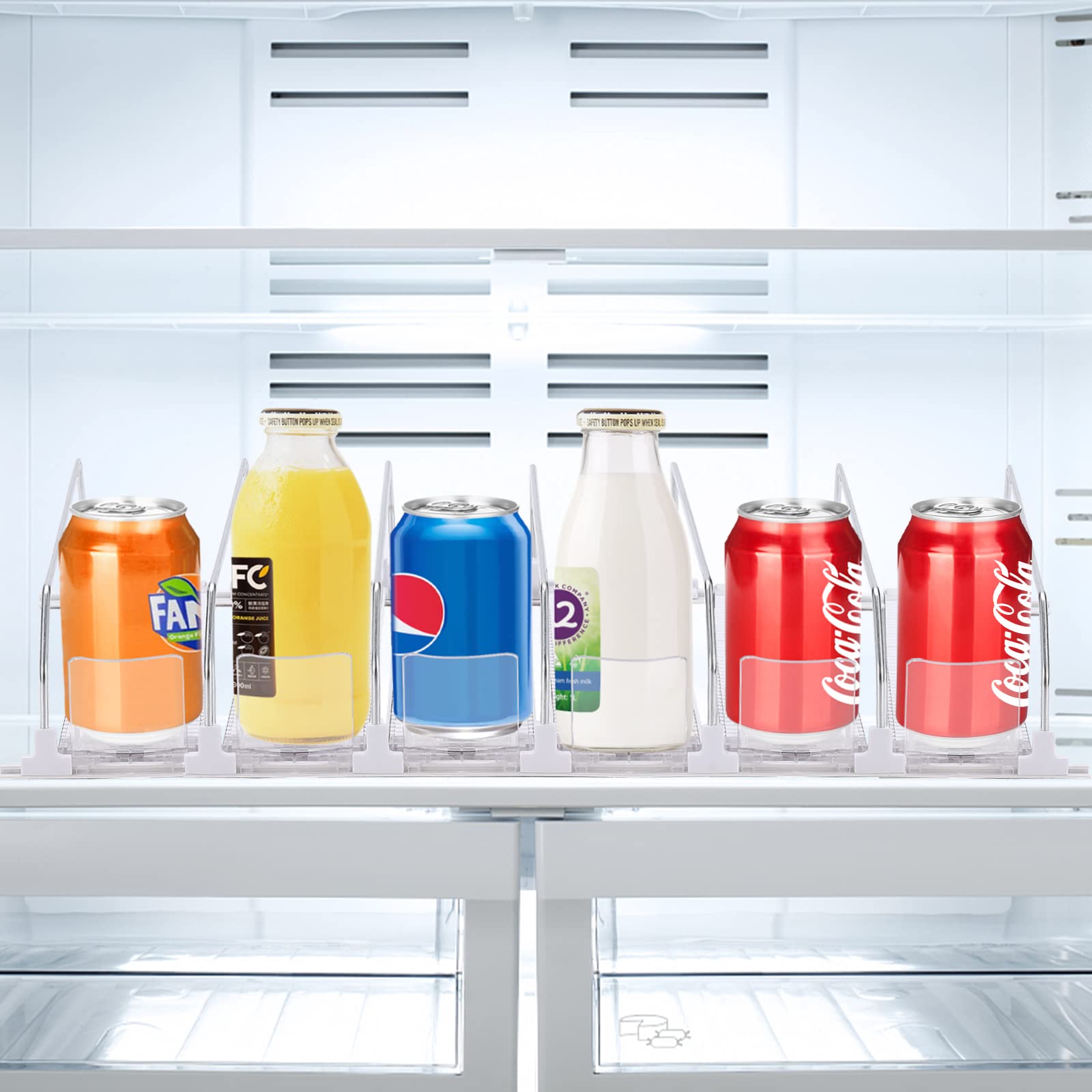Dispensador de bebidas para refrigerador, organizador de latas de refresco autoempujable de 6 filas para refrigerador, ancho ajustable, empujador de bebidas, lata de cerveza, almacenamiento de