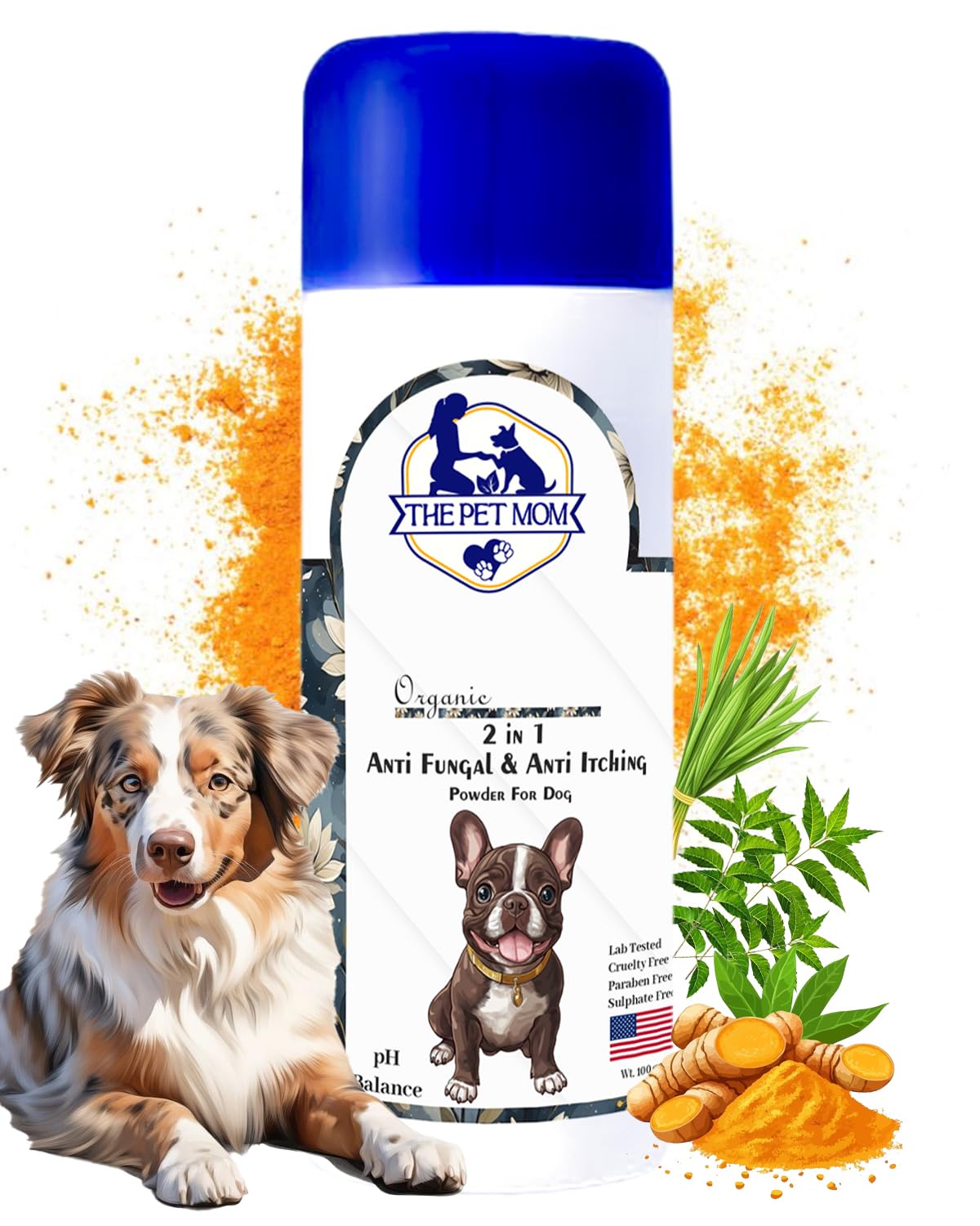 The Pet Mom 2-in-1 Antifungal & Anti-Itching Powder for Dog, Puppy | Relieves Itching, Irritation & Fungal Infections | Dog Skin & Coat Care Powder for All Breed - 100gm