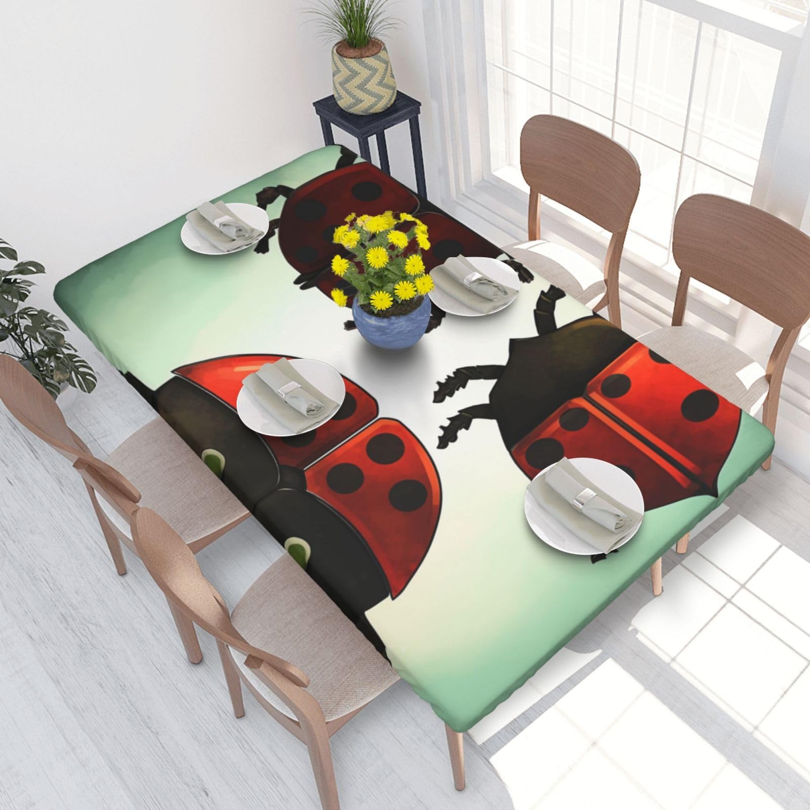 WPKJU Ladybug Cartoon Printed Tablecloths 4ft Rectangular Table Covers Washable Polyester Decorative Table Cloth for Dining Table Picnic Wedding