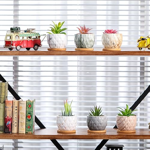 Miniatura 7 de Maceta de cerámica marmoleada de 3.35 pulgadas para suculentas, plantas pequeñas, cactus y hierbas, maceta de cerámica con orificio de drenaje,