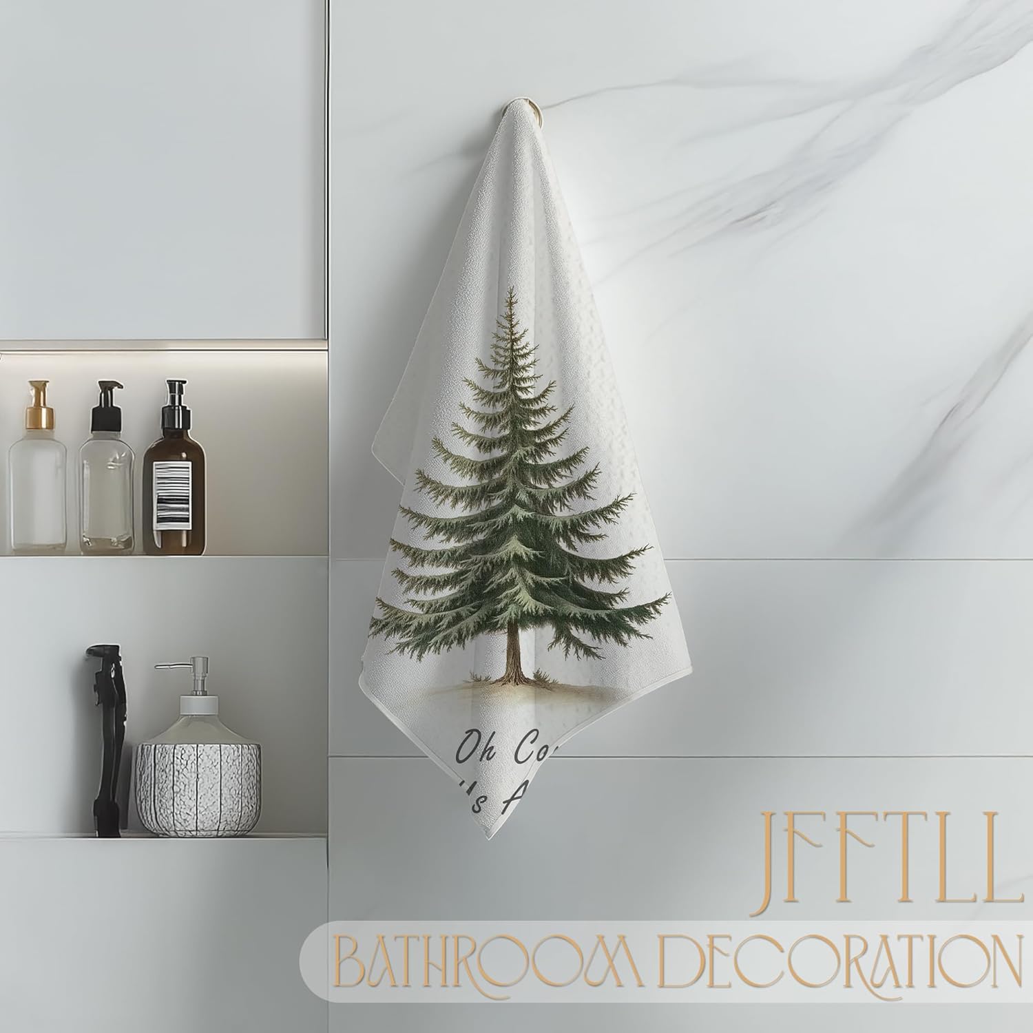 Christian Christmas Tree Kitchen Towels, Christmas Pine Tree Dish Tea Towels for Kitchen Decor, Oh Come Let Us Adore Him Religious Scripture Decorative Hand Towel for Bathroom, 16x24 Inch - Image 4