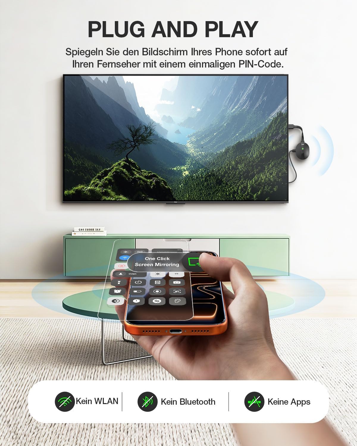 AIMIBO Adattatore display wireless 4K 5G per smartphone, tablet, laptop, HDTV, monitor e proiettore - 3 modalità di riflesso, dongle HDMI wireless per i*OS Android Windows macOS a TV monitor