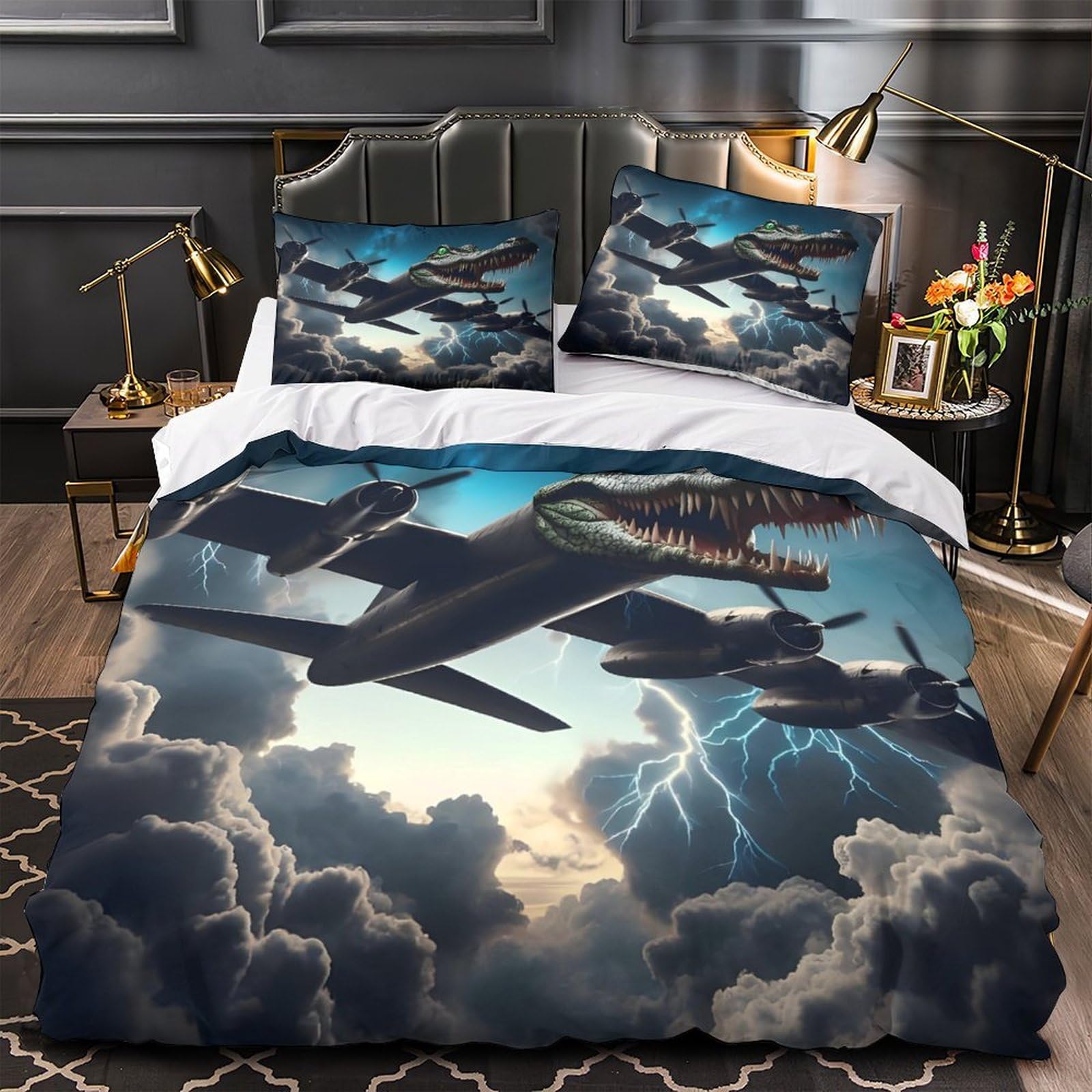 Housse de couette microfibre dinosaure effet 3D haute densité pour lit super king