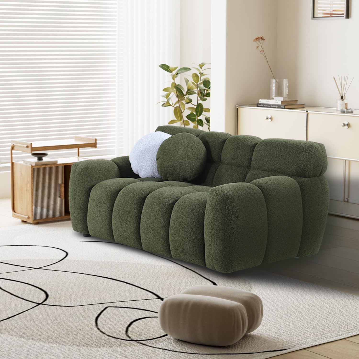 SOUL CRAFT Wooden Sofa for Living Room Bedroom and Fabric Two-Seater Sofa with Two Pillows and Upholstery deep seat Couch (Green)-image-21