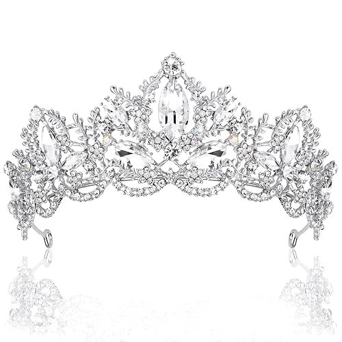 Exacoo Tiara de plata para boda, tiaras y coronas para mujer, tiara de reina de diamantes de imitación para mujer, corona de princesa, diadema de
