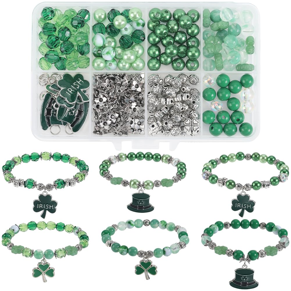 Kit para hacer pulseras verdes con 224 piezas y cuentas espaciadoras acrílicas