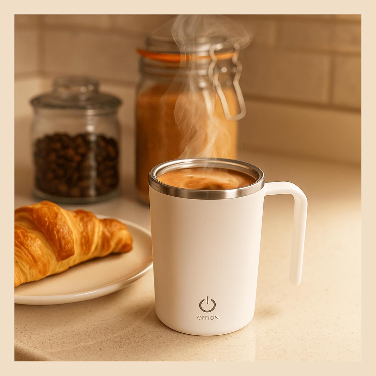 Self Stirring Coffee Mug – Electric Mixing Mug with Lid, Magnetic Stirrer, Auto Stirring Travel Cup for Hot Drinks, Office, Home (White) - Image 6