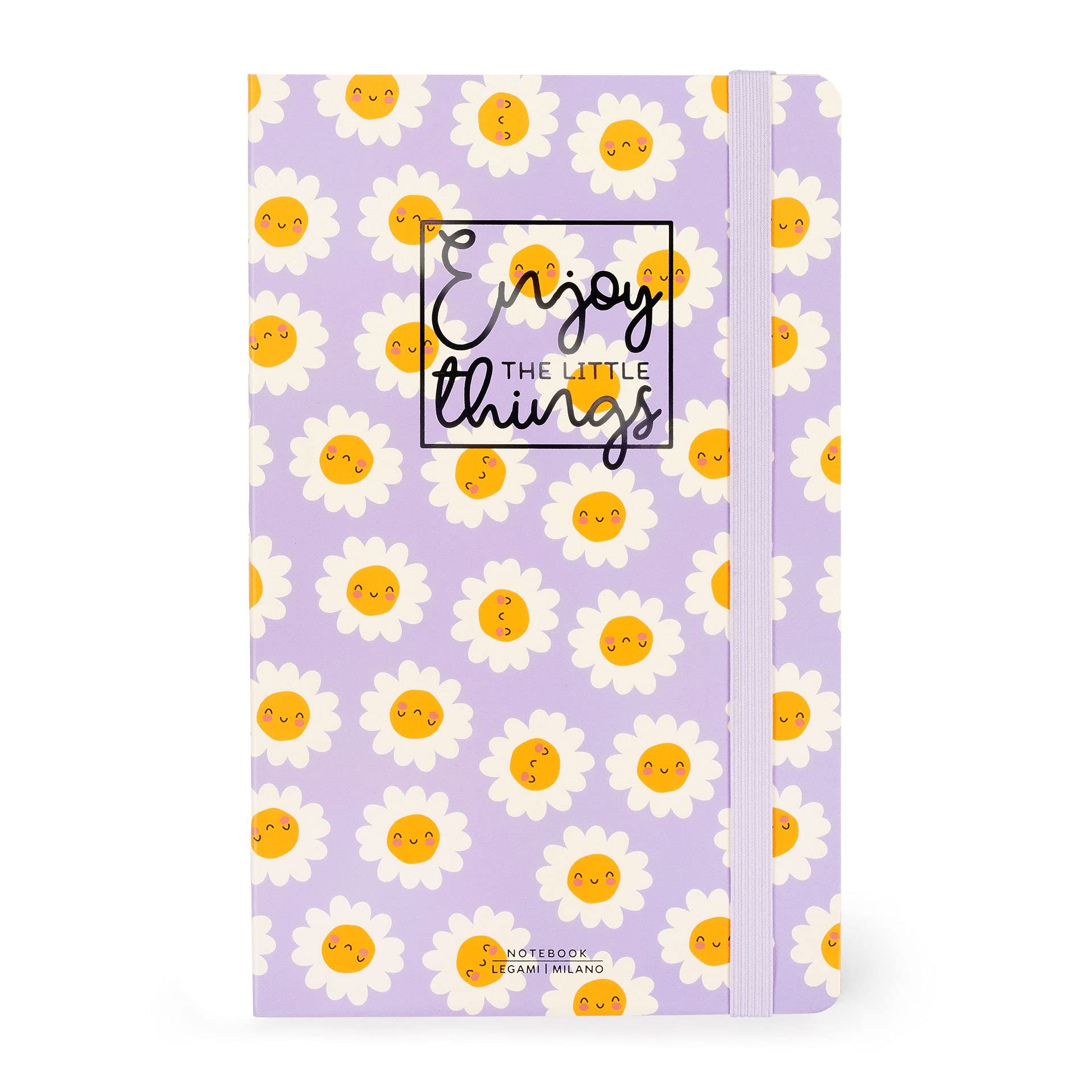 Legami - Medium striped notebook, 164 pages, end pocket, last 24 pages removable, elastic closure, rounded corners, made from FSC® certified paper, 13 x 21 cm, daisy theme — image 1