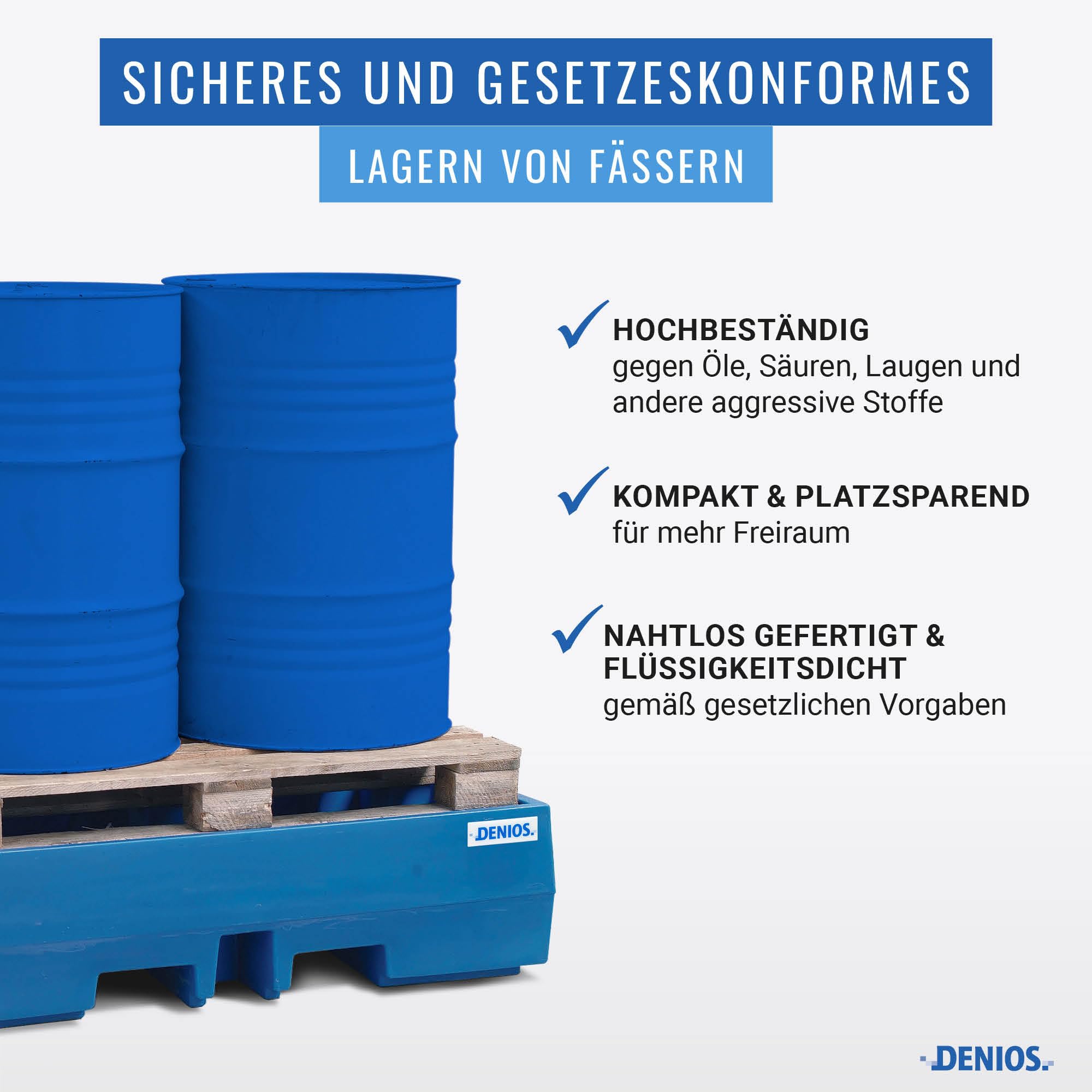 Auffangwanne classic-line aus Polyethylen (PE) für 2 Fässer, ohne Gitterrost, 900x1300x350