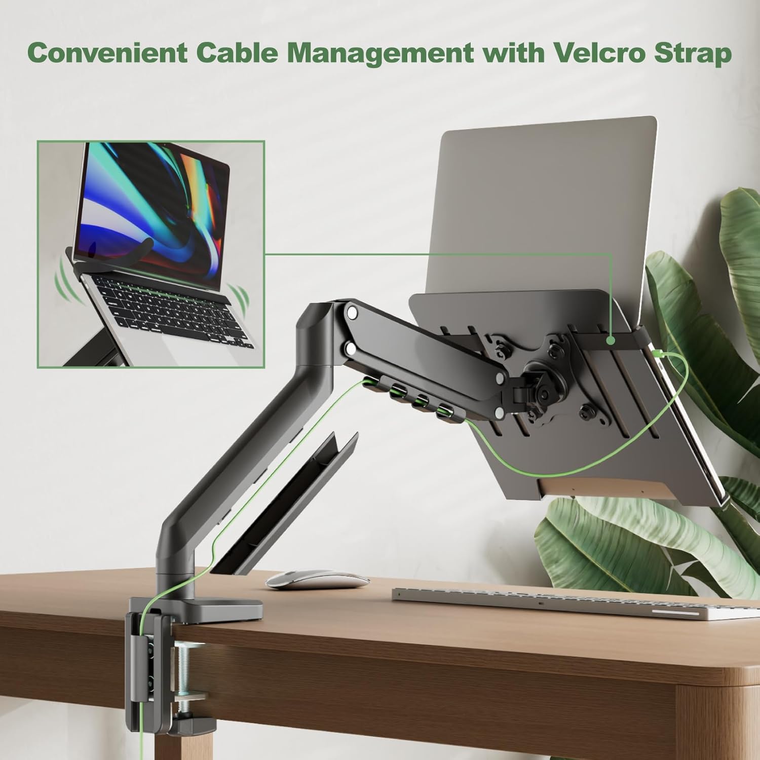 2-in-1 Gas Spring Laptop Arm for 12"-17" Notebook/13-32 Monitor Screen, Full Motion Adjustable Laptop Desk Mount with Tray, Holds 3.3-17.6lbs, Clamp-on and Grommet Base