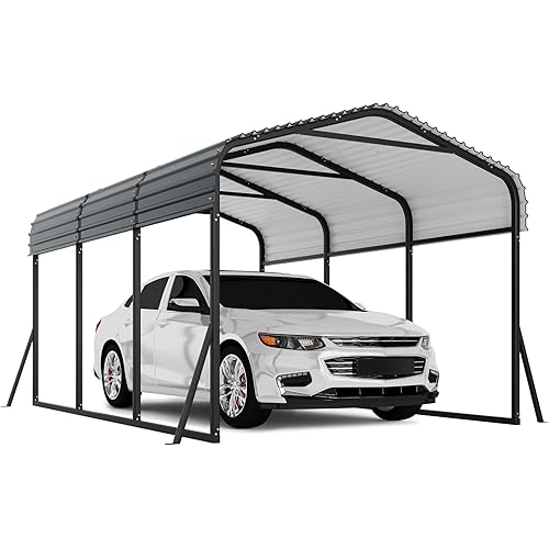 10' x 15' x 8.5' Heavy Duty Metal Carport with Galvanized Steel Roof, Steel Carport Kits Outdoor with Metal Roof, Galvanized Car Shelter for Tractors, Pickup, Boat, Car
