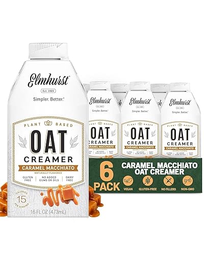 Elmhurst 1925 Crema de avena de caramelo Macchiato, a base de plantas, vegana, 16 onzas (paquete de 6)