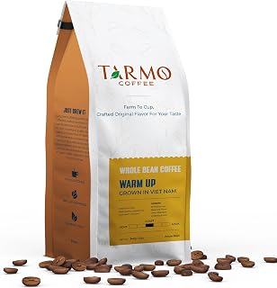 TARMO - WARM UP | Low Acid 100% ROBUSTA Whole Bean Coffee | Specialty Vietnamese Coffee | Single Origin Medium Roast Coffee Beans | 12 Oz Bag