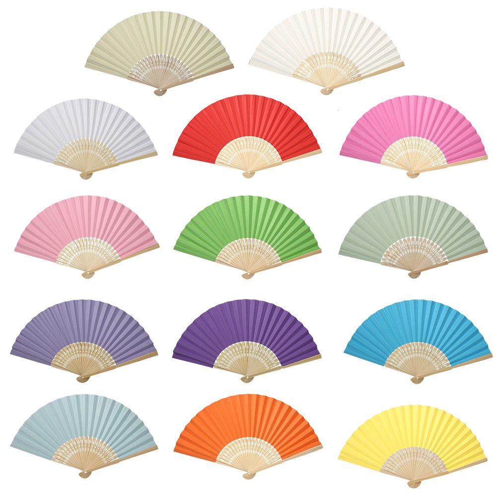 Children's DIY Blank Color Paper Fan with Bamboo Ribs - Wedding Shower Party Decor Chinese Folding (5#), 21 x 2.3cm / 8.3 x 0.9inch - Image 4