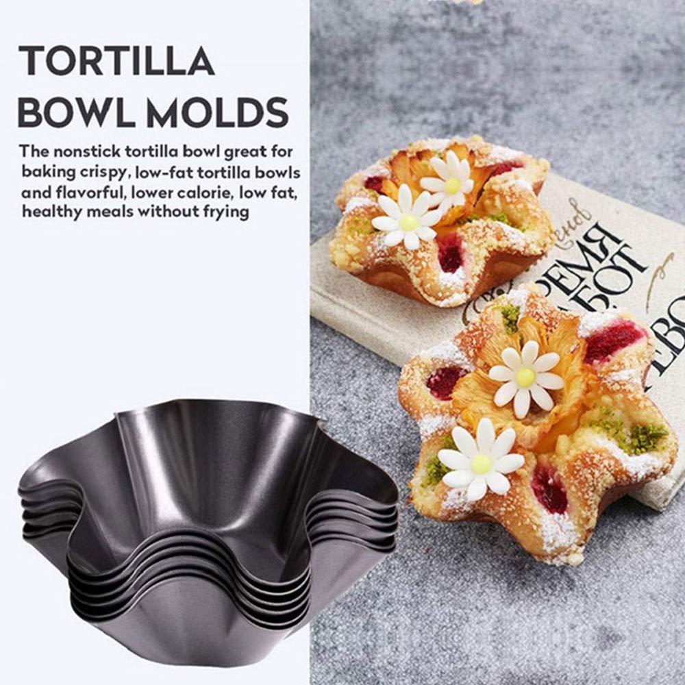 4 stampi per tortilla, 15,2 cm, antiaderenti, in acciaio al carbonio, scanalati, tortilla, taco, insalatiera, stampo a forma di fiore, per casa, cucina, ristorante