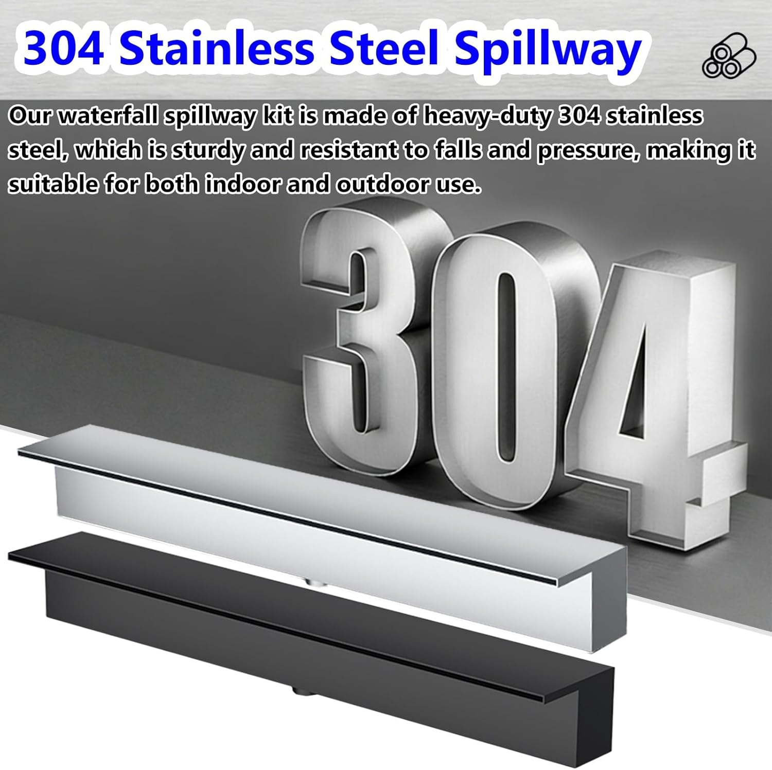 Stainless Steel Waterfall Spillway Fountain for Indoor/Outdoor Pools & Patios - Elegant Water Feature Spray Spout with Complete Accessories for Relaxing Ambiance