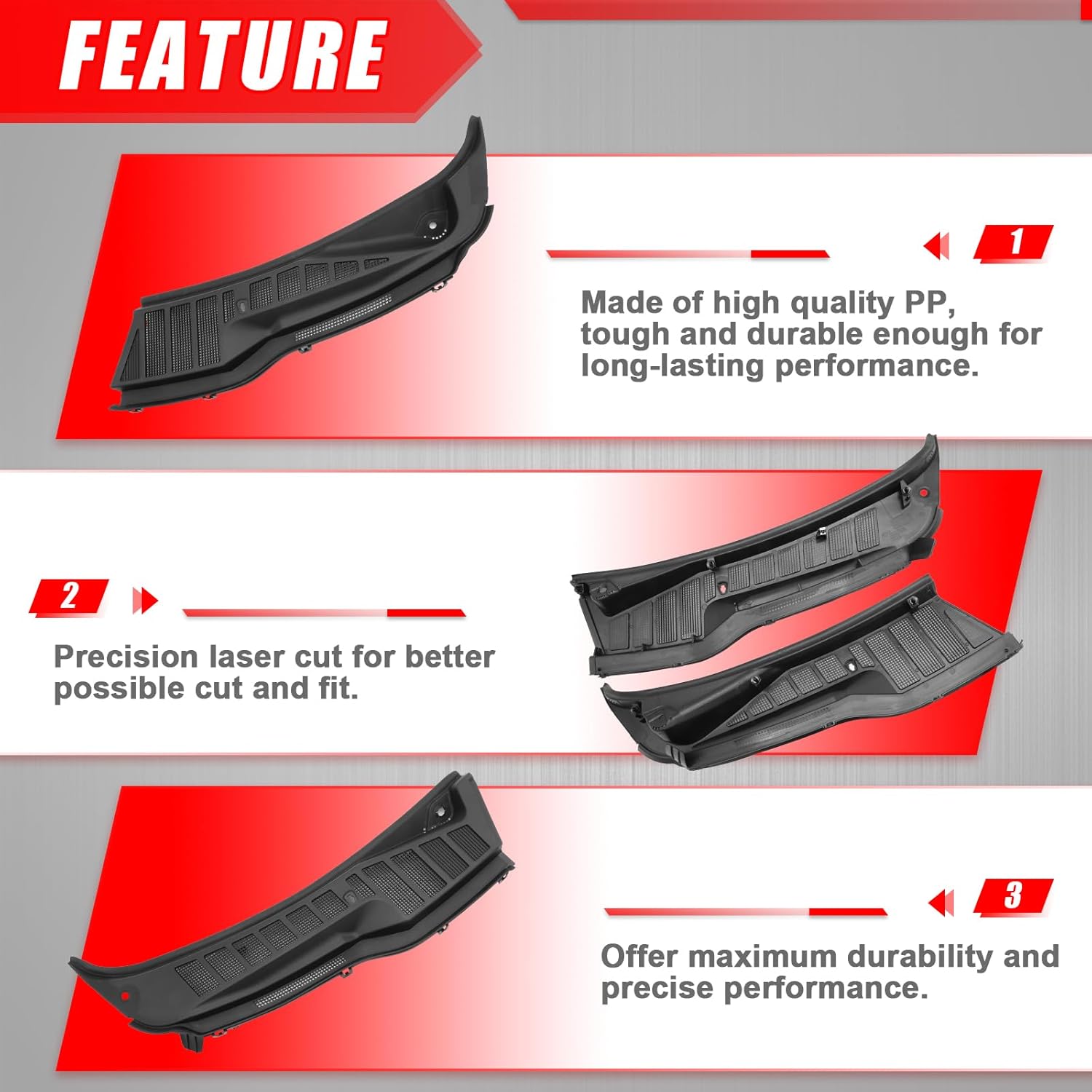 Front Windshield Wiper Cowl Cover Panel Compatible with 2021-2025 FORD F150 Left & Right Front Windshield Wiper Cowl Grille Insert Panel Replacement # FL3Z15022A69B