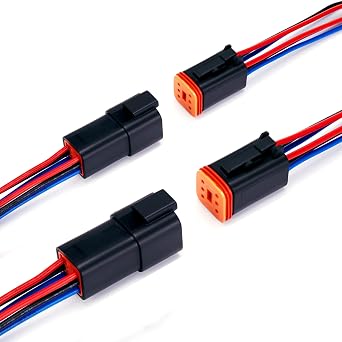 6 Pin Deutsch DT Connector 6 Way Waterproof DT Automotive Electrical Connector Male Female Plug with 16 AWG Cable Wire for Cars,Trucks,Boats,LED Work Lights.2 PairsDT 6P Black