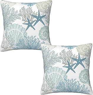 Nautical Coastal Beach Pillow Covers 18x18 Set of 2, Ocean Themed Seashe...