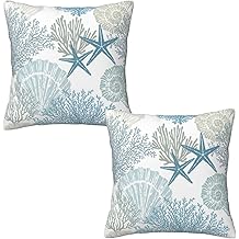 Nautical Coastal Beach Pillow Covers 18x18 Set of 2, Ocean Themed Seashell Coral Starfish Throw Pillow Covers Outdoor Decorative Pillow Case for Couch Bed Sofa Cushion Home Decor