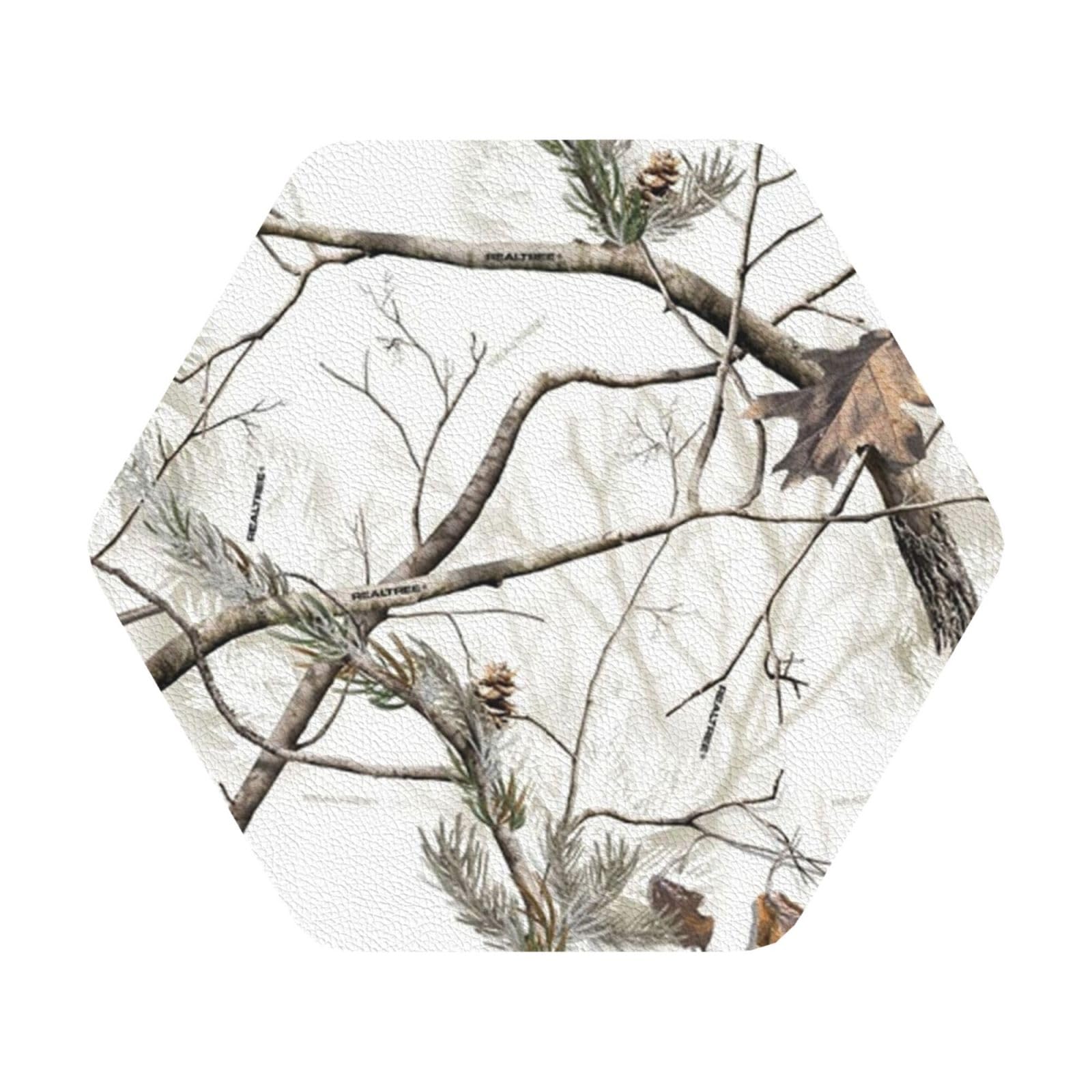 White Trees Camo PU Leather Coasters Set of 6 Hexagon Drink Coasters