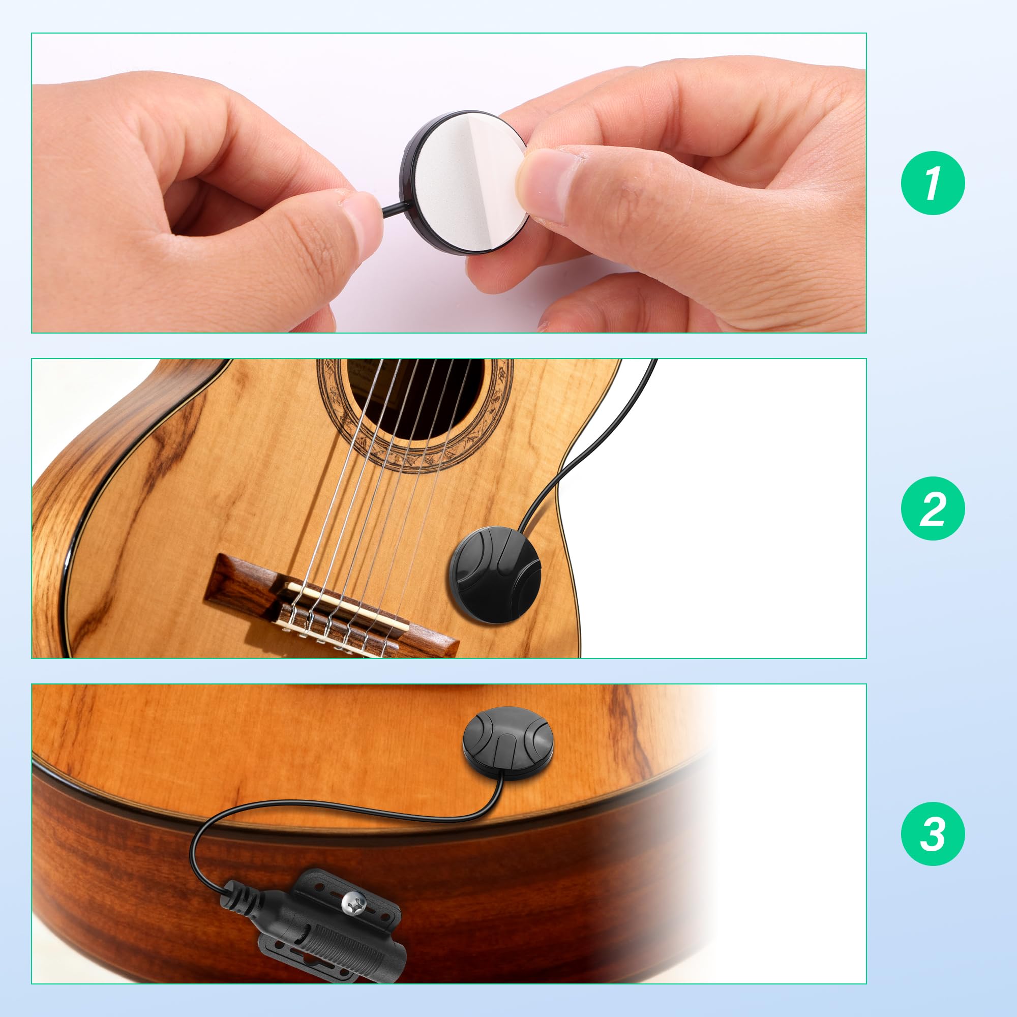 SinLoon Piézo Pickup, transducteur sans perçage pour guitare acoustique, violon, ukulélé, mandoline, fiddle chinois et cajon avec câble de 40 cm et jack femelle 1/4"