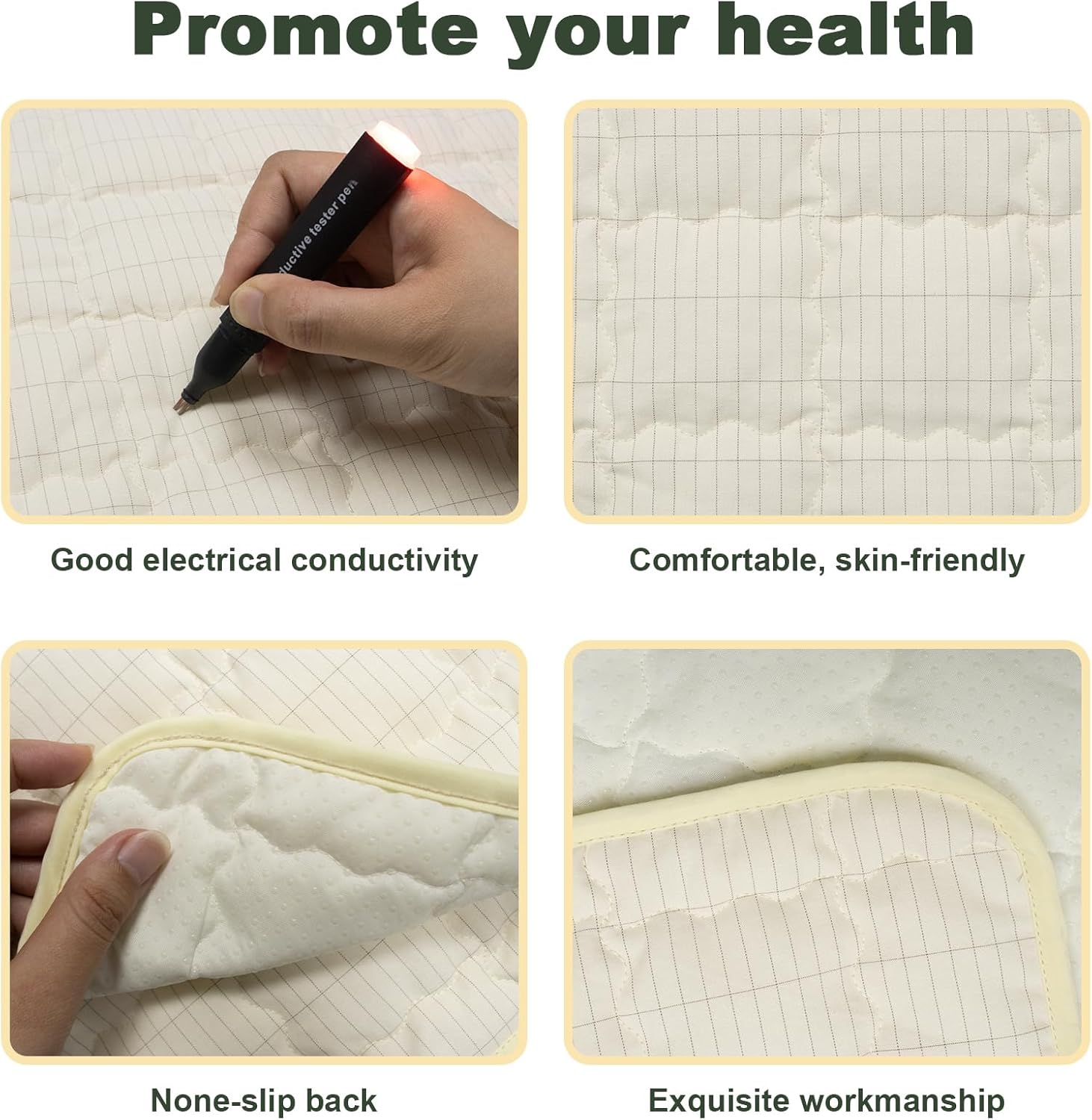 Grounding Mat for Bed 23.6"x34.2", Grounding Cotton Pad Earth Mat with Silver Fiber for Stress Relief & Sleep Improvement