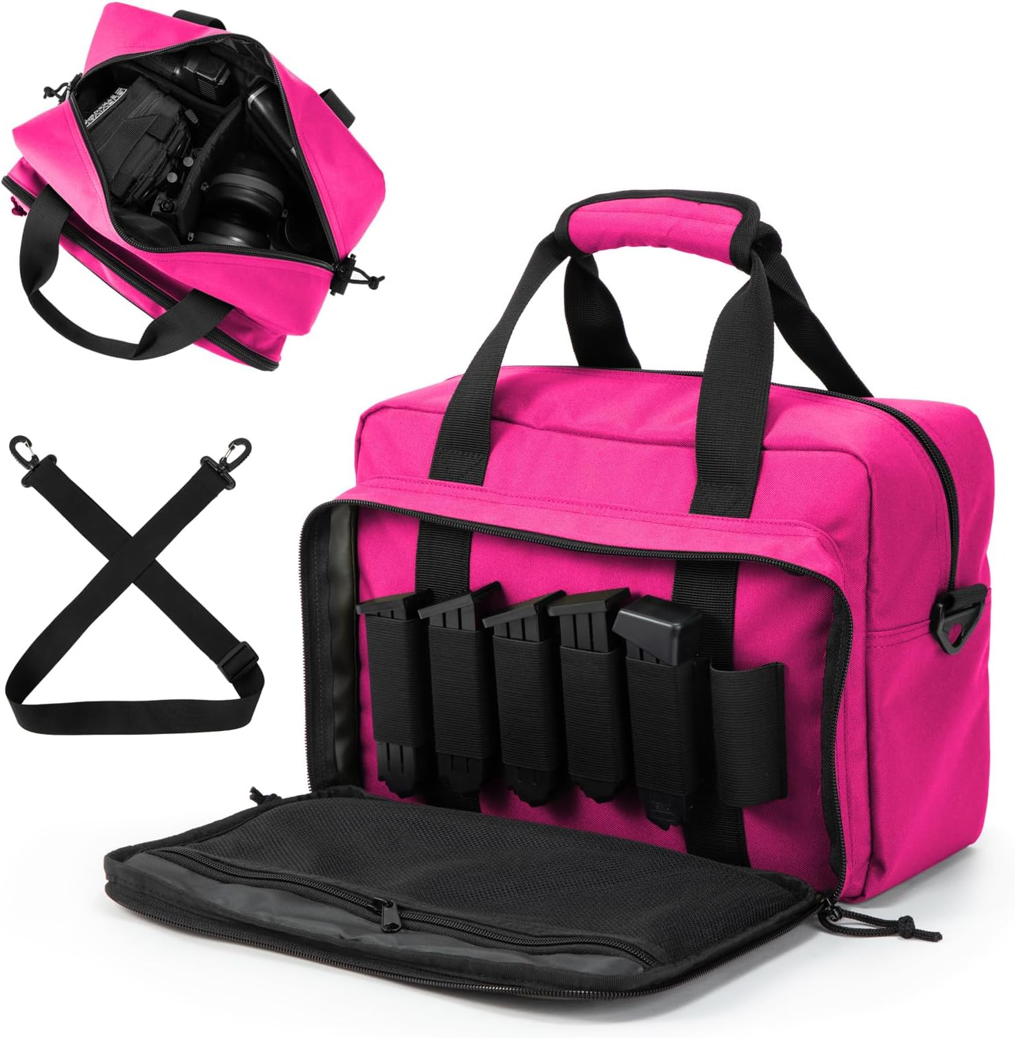 PROFOCUS Small Range Bag For 2 Pistols Gun Range Bags For Handguns And Ammo Dual Pistol Handgun Revolver Hunting Bag Gun Carrying Case/Lockable Zippers