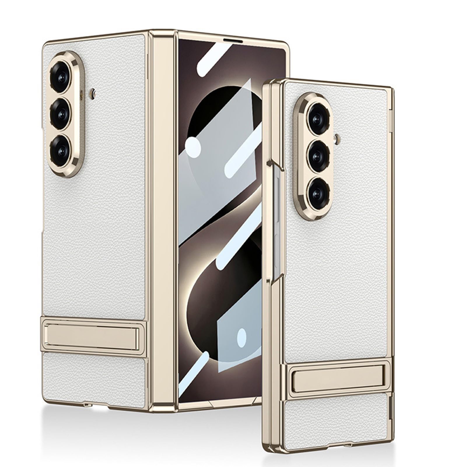 Custodia placcata per Samsung Galaxy Z Fold 8, con cerniera magnetica a ventosa, protezione per lo schermo, custodia per obiettivo, antiurto, in pelle, colore bianco