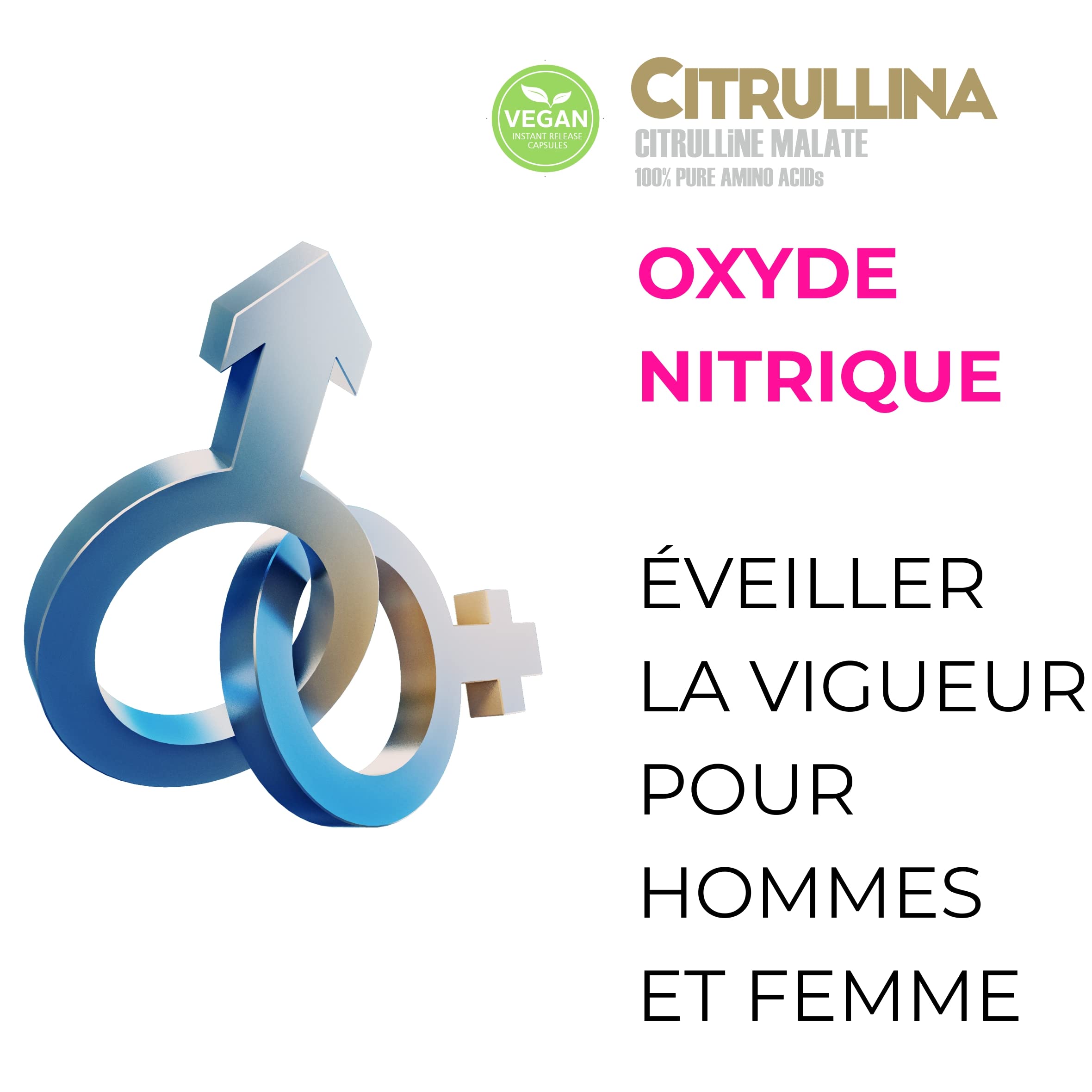 Citrulline Malate 3000 mg - 180 Capsules, L-Citrulline Pre Workout sans Caféine, Booster Musculation et Énergie