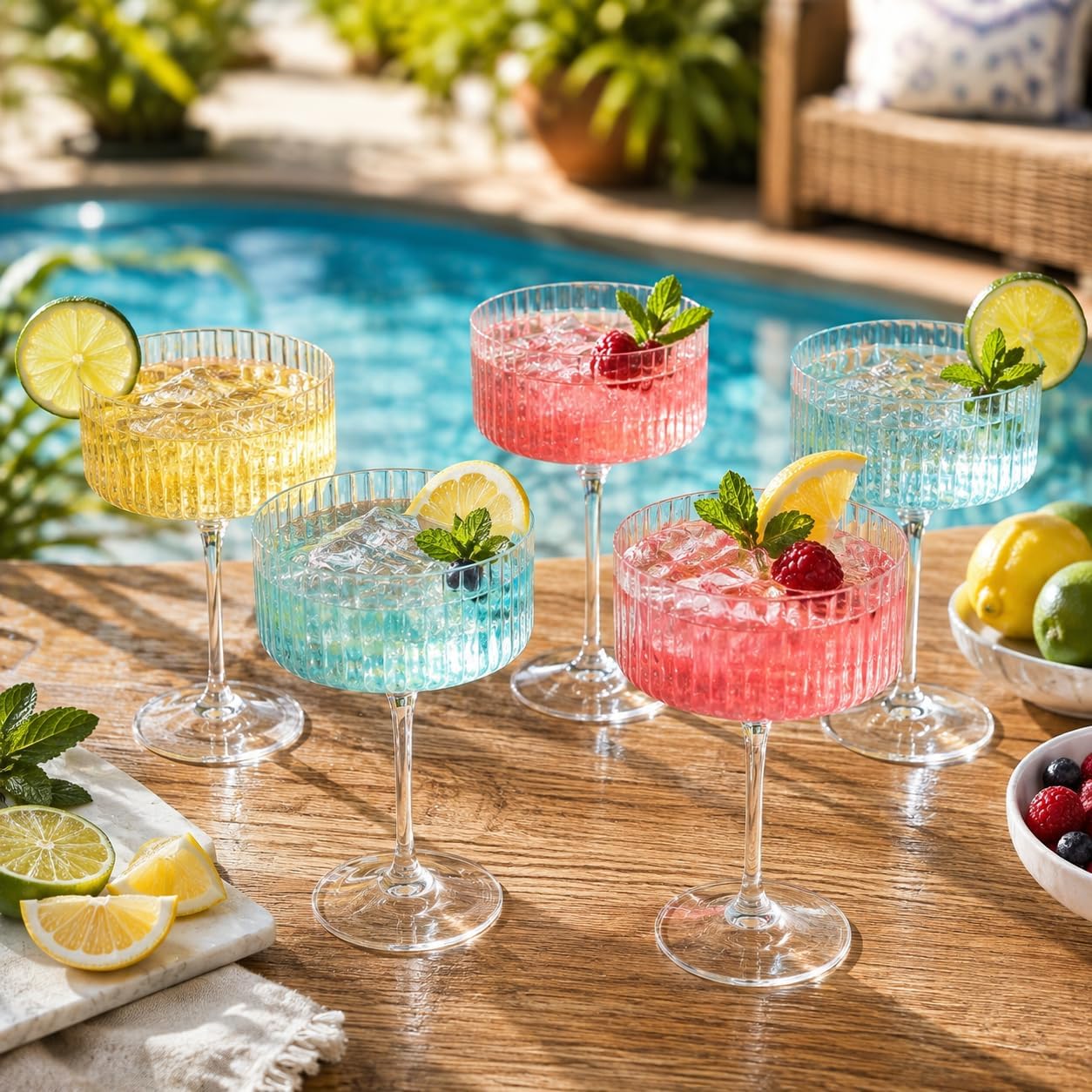 Oojami 12 Pcs 10 oz Plastic Ribbed Martini Glasses Clear