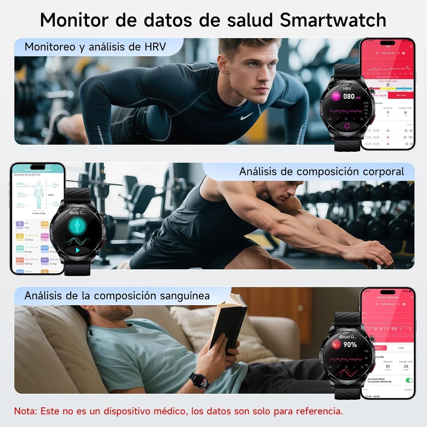 ECG Reloj Inteligente Hombre con Presión Arterial, 1.43"Smartwatch (Negro) | Frecuencia Cardíaca Spo2 Sueño Fitness Pulsera con BMI/Fatiga/Emociones para Android iOS