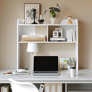 Wooden Desktop Bookshelf 37”,3-Tier Rounded-Edge Desk Storage Organizer,...