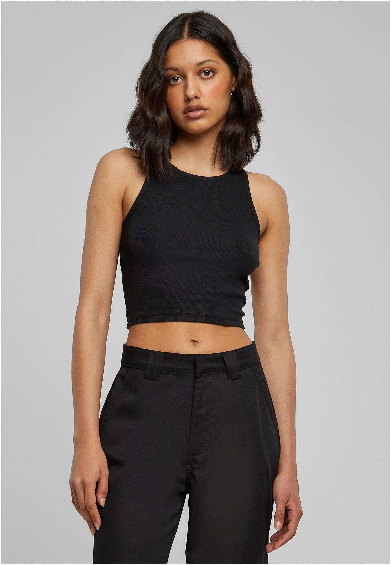 Urban Classics Ladies Cropped Rib Top Donna Top Marrone Regular