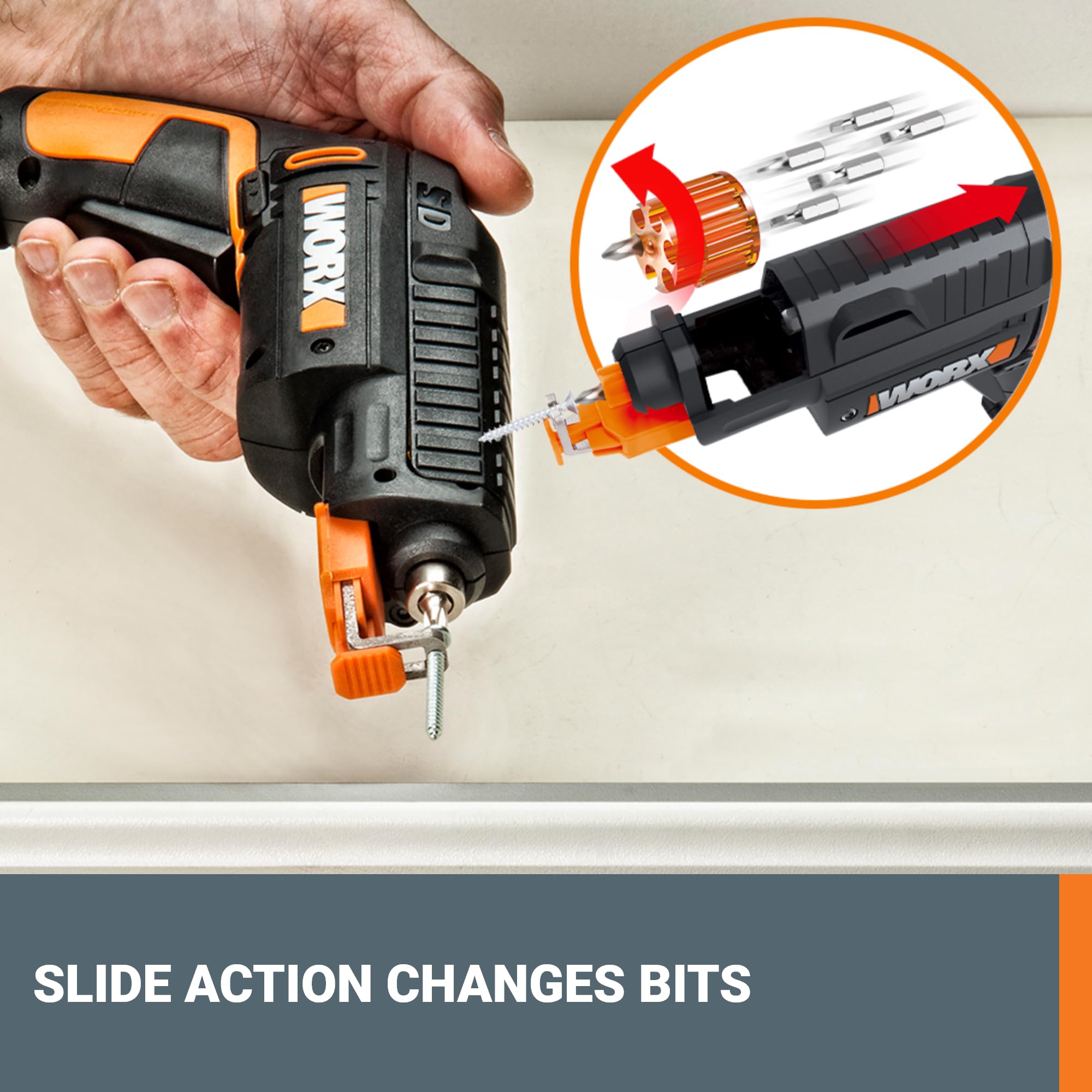 WORX Cacciavite elettrico da 4 V, set di cacciaviti elettrici ricaricabili senza fili con 6 punte, supporto per vite, cavo di ricarica USB tipo C - WX255L.5